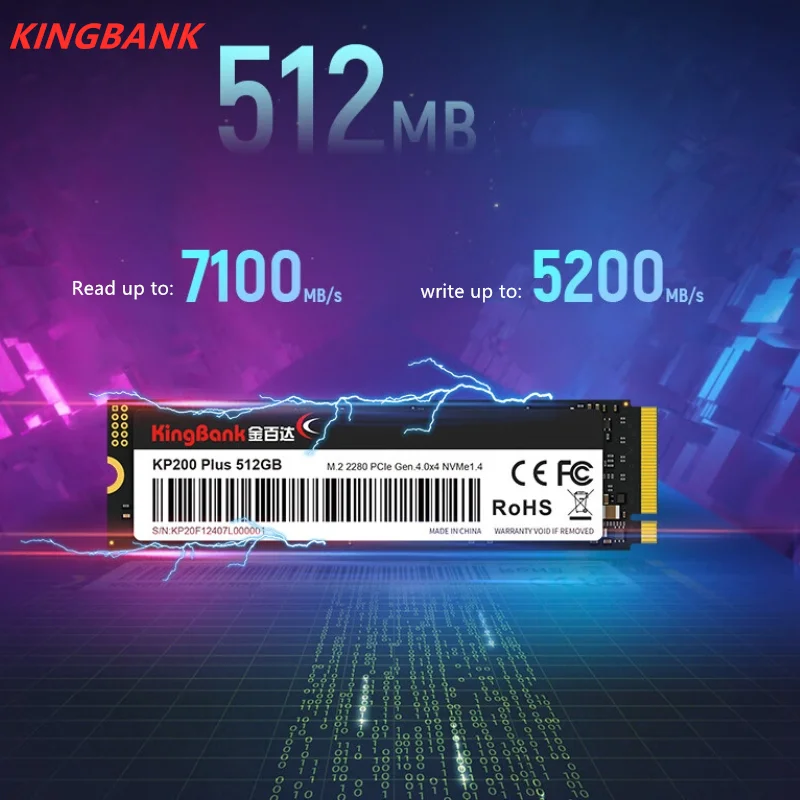 KINGBANK SSD KP200 ÷ 512GB NVMe M.2 ̽, PCIe 4.0x4 б ӵ 7000 MB/s ̴н  ָ Ʈ ̺